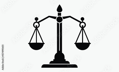 Balance scale icon silhouette, justice weight symbol, black silhouette design, flat style, isolated on white