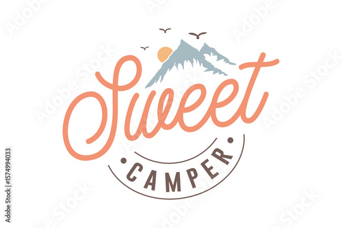   Sweet Camper, Mountain Adventure Camping Typography T Shirt Design