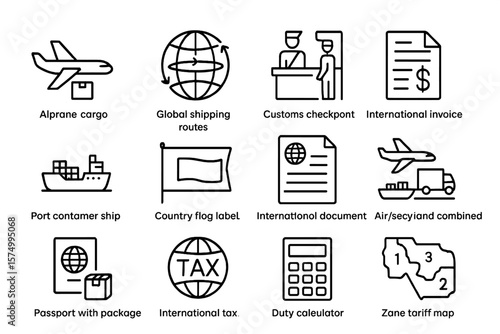 International shipping icons for global trade and logistics