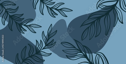 Abstract background without leaves in a cool palette - perfect as a backing. Balanced pattern with leaves in a muted navy palette.