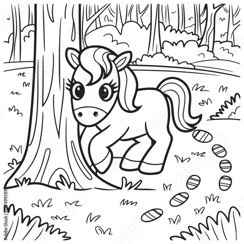Cute Unicorn Coloring Pages with Black and white vector illustration
