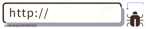Web address bar with bug emphasizing cybersecurity, malware threats, or phishing risks. Ideal for online safety, hacking, technology caution, digital protection, virus awareness, software