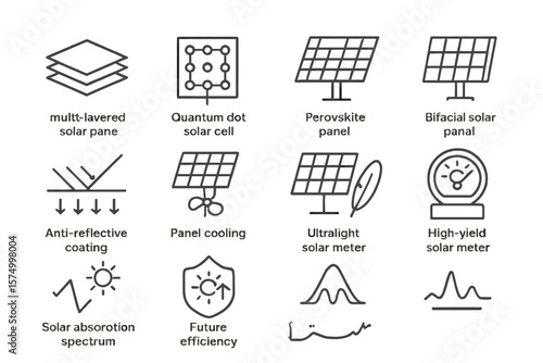 Modern solar energy technology icons for enhanced efficiency and sustainability