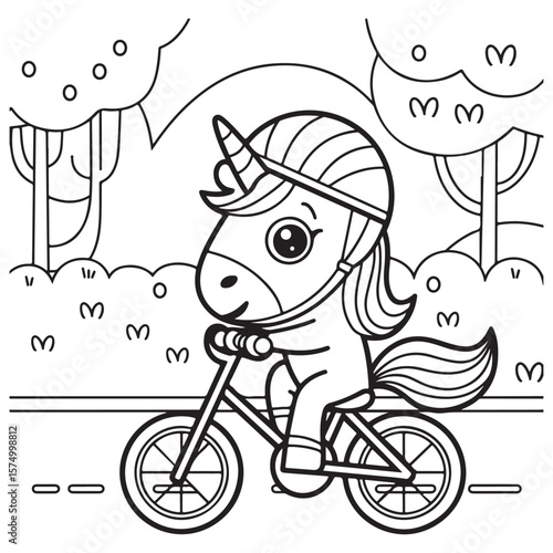 Cute Unicorn Coloring Pages with Black and white vector illustration