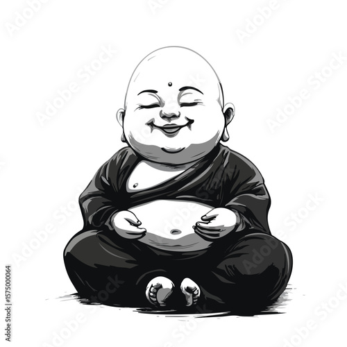 Buddha Cartoon Vector and Illustration in Black and White