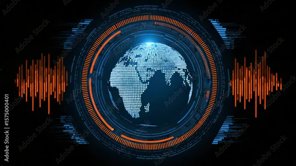 Futuristic Global Communication Network with Data Visualization Interface Animation Futuristic Global Communication Network with Data Visualization Interface Animation