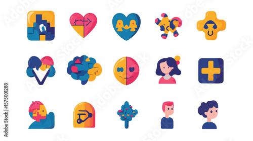 Bundle of Eleven World Autism Day Set Icons Vector