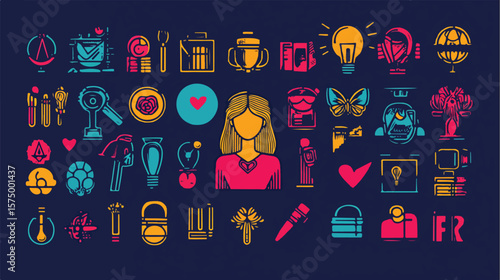 Bundle of Fifty Feminism Line Style Icons Flat