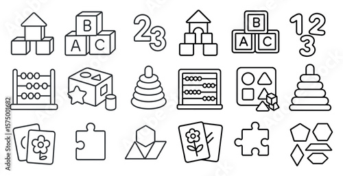 Set of alphabet blocks and numbers are shown in a row. The blocks are arranged in a way that they resemble a puzzle, with some blocks overlapping each other