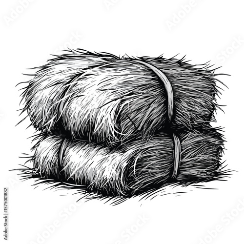 Bundle of Hay Cartoon Vector and Illustration in Black