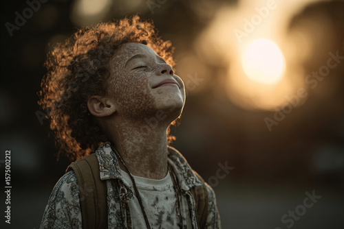 Child with vitiligo playing in sunlight