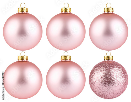 set of pink christmas balls isolated on blank background