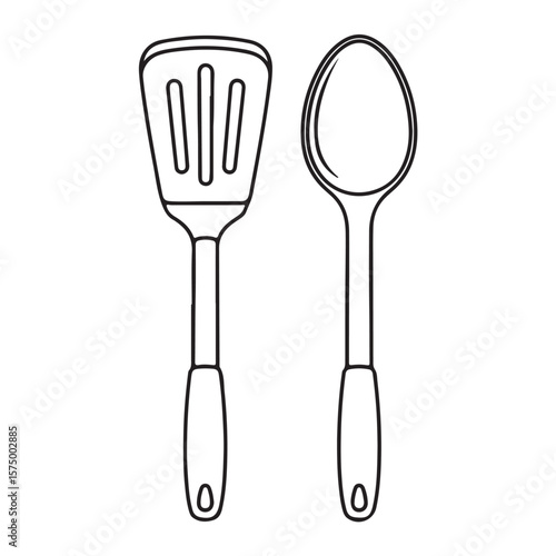 Cooking Companions Spatula and Spoon Kitchen Utensils Illustration for Culinary Arts and Home Cooking Enthusiasts Design Element