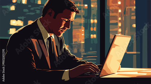 Focused Businessman Working on Laptop
