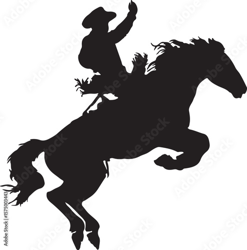 Cowboy on a Bucking Bronc Rodeo Horse Rider Silhouette Vector Illustration on Transparent Background