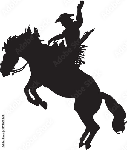 Cowboy on a Bucking Bronc Rodeo Horse Rider Silhouette Vector Illustration on Transparent Background