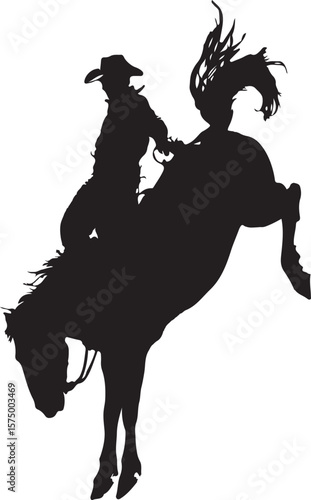 Cowboy on a Bucking Bronc Rodeo Horse Rider Silhouette Vector Illustration on Transparent Background