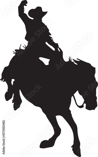 Cowboy on a Bucking Bronc Rodeo Horse Rider Silhouette Vector Illustration on Transparent Background