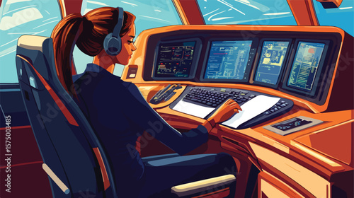 Professional Business Woman Working on Computer Desk