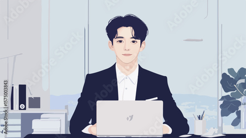 Professional Businessman Working on Desk with Laptop Computer Isolated