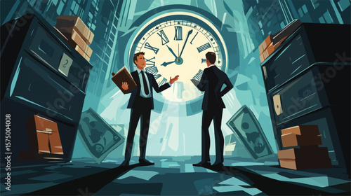Professional Businessmen with Clock and Money, Time Management Concept
