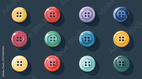 Variety of Stylish Buttons for Clothes Flat Vector Illustration