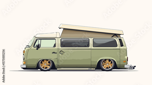 Modern Camper Car Transport Flat Vector Illustration