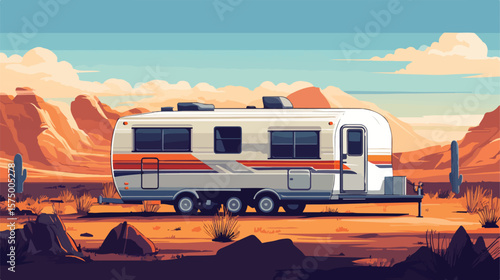 Camper Trailer Transportation Vector Illustration