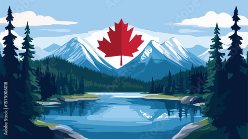 Serene Canadian Landscape Scene Vector Illustration