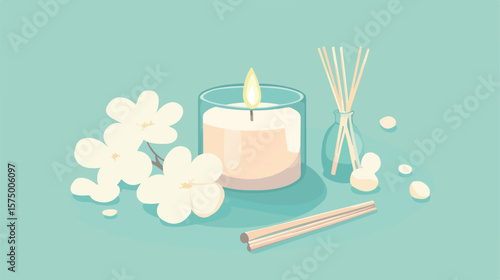 Aromatherapy Candle and Incense Stick Vector Illustration