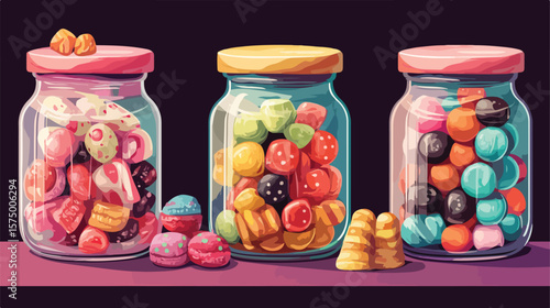 Colorful Candy Jars Design Flat Vector Illustration for Marketing Campaigns