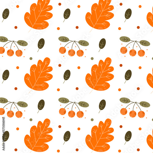 Cozy and cute simple pattern of autumn leaves in warm colors on a white background