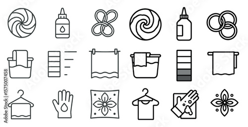 Collection of laundry and cleaning supplies. The items include a bottle of fabric softener, a bottle of dish soap, a bottle of laundry detergent, a bottle of stain remover
