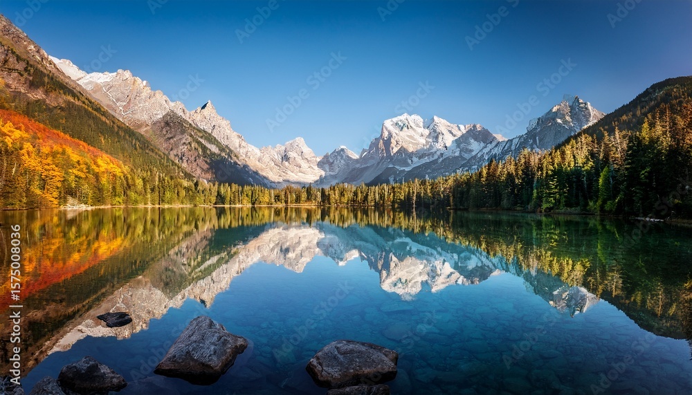 Fototapeta premium mountain lake stained glass serene reflection