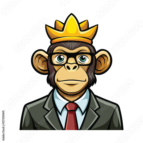 Funny Monkey CEO Vector – Business Monkey Wearing Banana Crown – Corporate Office Humor Illustration – Cartoon Style Animal Boss Character for T-Shirt, Poster, and Merchandise