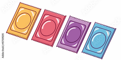 colorful condom packages safe sex health education medical rectangular oval vibrant colors