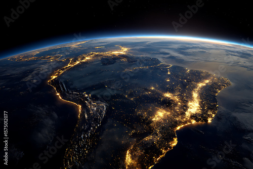 South america at night as seen from space with city lights