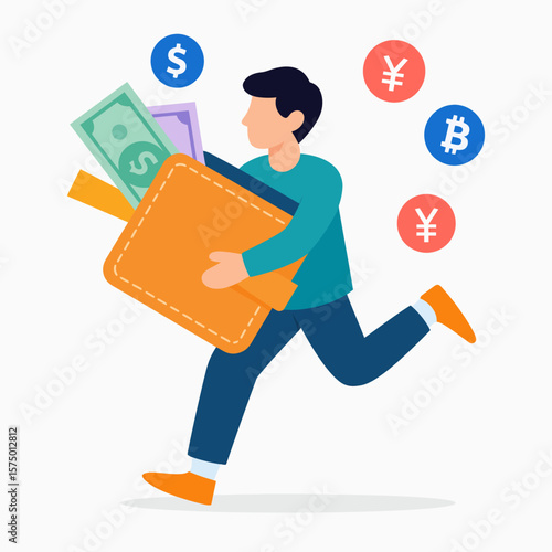 Person Running with Wallet and Money Symbols