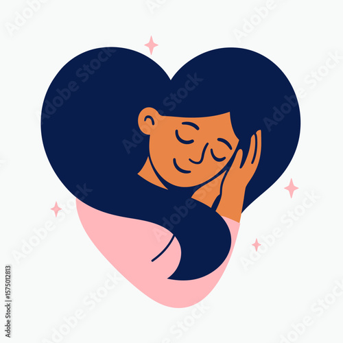Peaceful Woman in Heart Shape Illustration