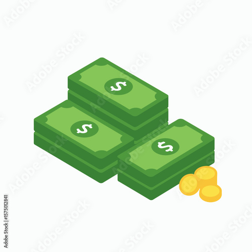 Stacks of Cash and Coins Illustration
