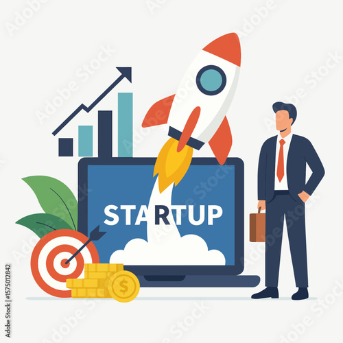 Startup Growth Concept with Rocket Launch