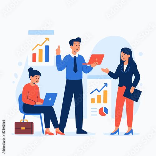Team Collaboration in Business Meeting Illustration