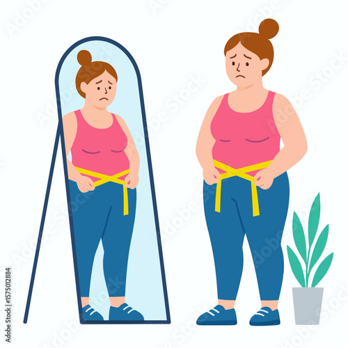 Woman Reflecting on Body Image in Mirror