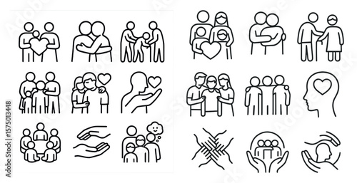 Set of images of people hugging and holding hands. The mood of the images is warm and loving