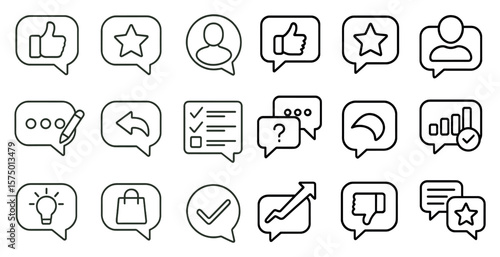 Set of icons for a messaging app. The icons include a thumbs up, thumbs down, and a star