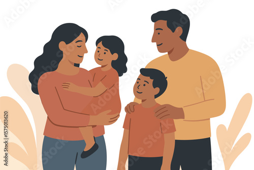 Happy family moment with parents and children in warm tones
