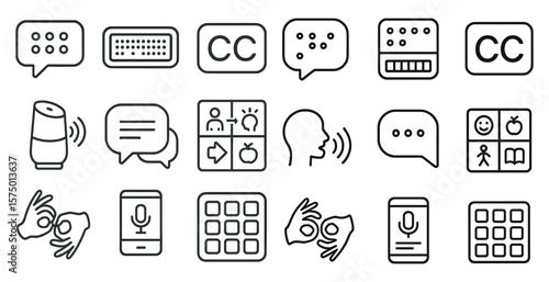 Set of icons for various devices and apps, including a keyboard, a phone, a smart speaker, and a computer