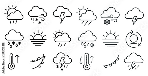 Series of weather icons including rain, snow, and sun. The icons are drawn in a simple, stylized way