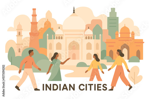 Exploring indian cities: iconic landmarks and diverse culture in flat design