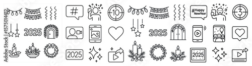 Line of icons with the year 2015 and 2016 on them. The icons include a heart, a wreath, a candle, a phone, and a star